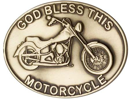 Antique Gold God Bless This Motorcycle Visor Clip 1075VG
