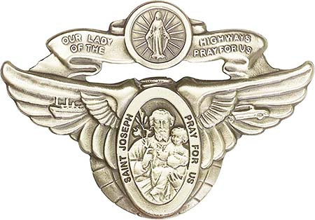 Antique Gold Our Lady of the Highway / St Joseph Visor Clip 1091VG