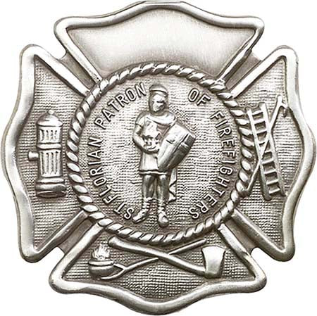 Antique Silver St. Florian Firefighter Shield Visor Clip 1094V
