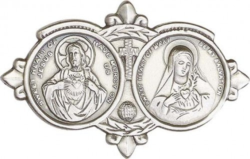 Antique Silver Sacred Heart / Immaculate Heart Visor Clip 1096V