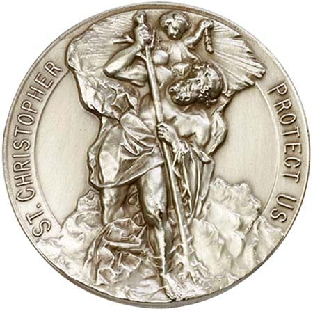 Round Unique Antique Silver St. Christopher Visor Clip  1097V