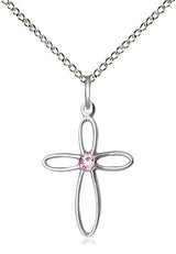 Sterling Loop Cross Birthstone Necklaces