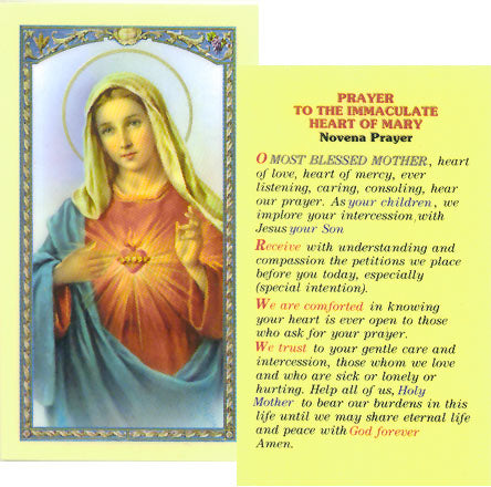 Prayer to the Immaculate Heart of Mary Holy Card - Novena Prayer