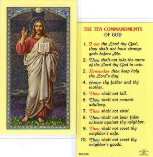 Ten Commandments of God Prayer Card