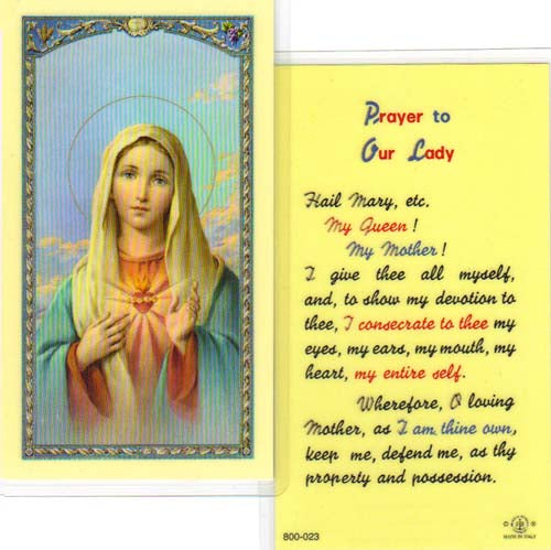 Prayer to Our Lady Holy Card with Immaculate Heart Image