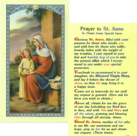 Prayer to Saint Anne Holy Card - To Obtain Some Special Favor