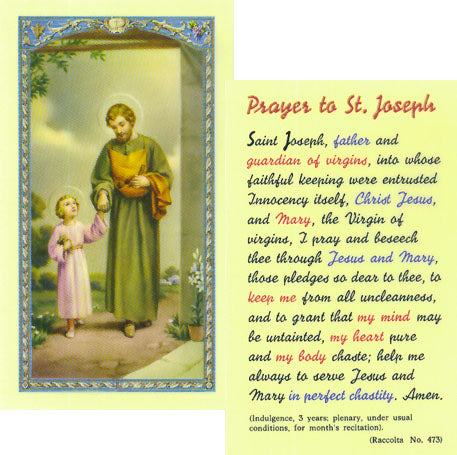 Saint Joseph Holy Card - Prayer for Chasity (with Indulgence) -800-043
