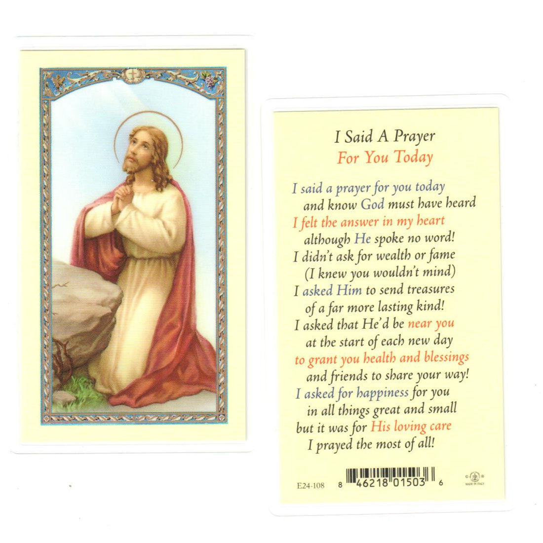 I Said a Prayer for You Today Prayer Card - with Image of Christ in Gethsemane