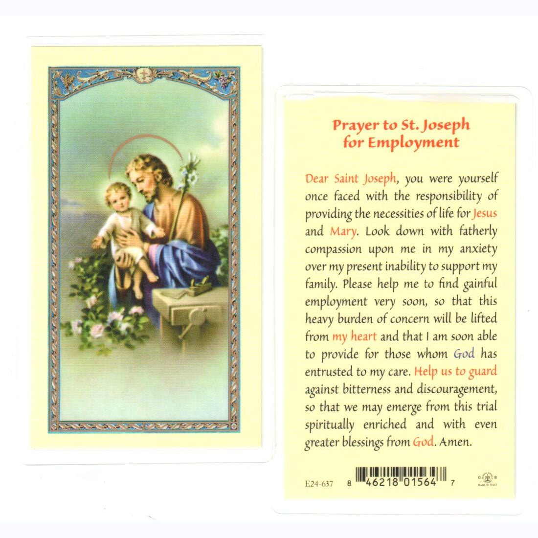 Saint Joseph Prayer Card for Employment  800-385