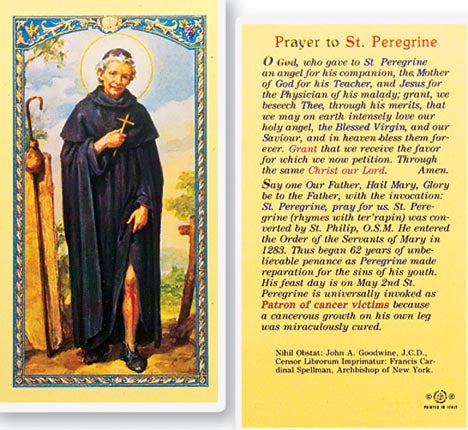 Saint Peregrine Holy Cards - Novena for Cancer Patients -  800-107