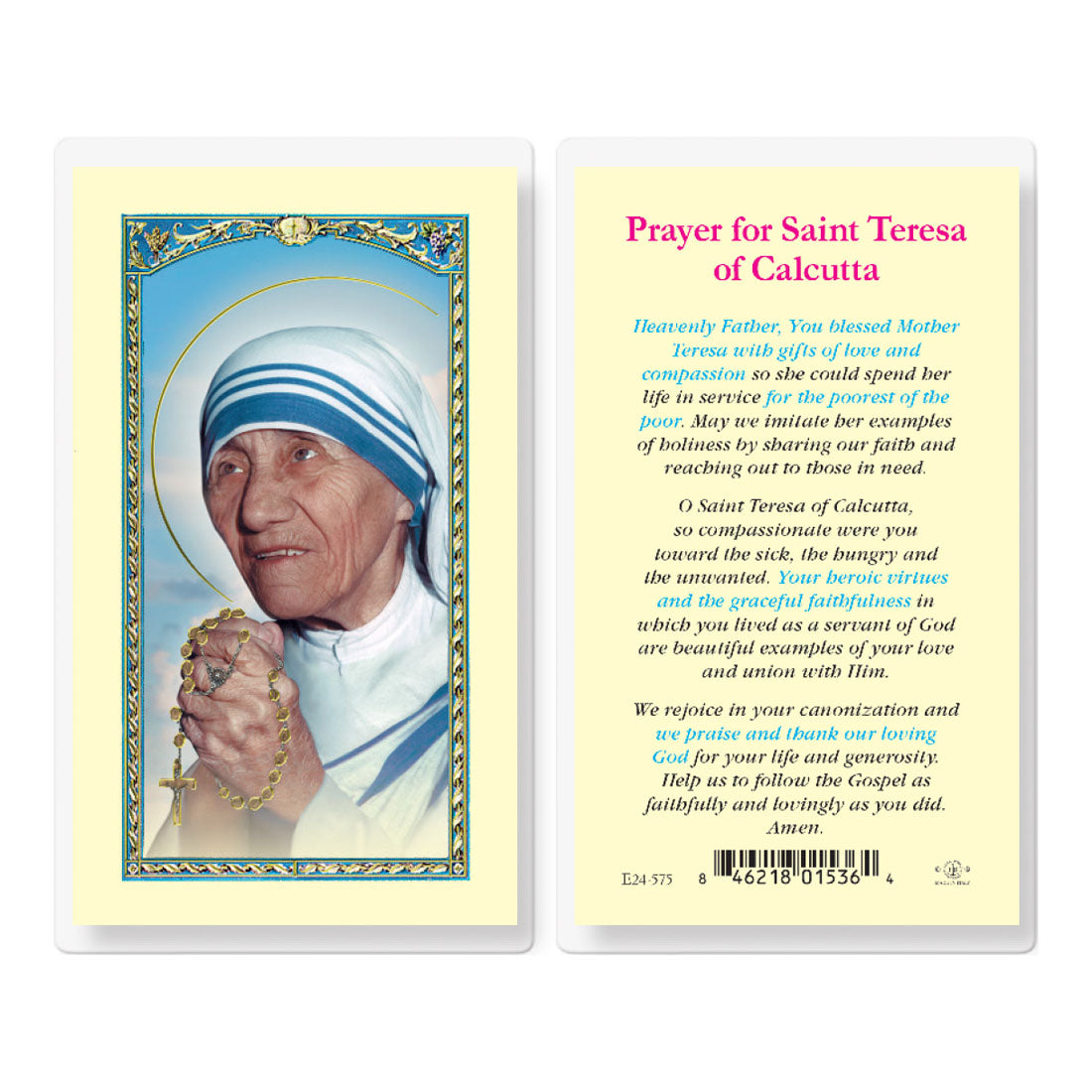 Saint Mother Teresa of Calcutta Prayer Card