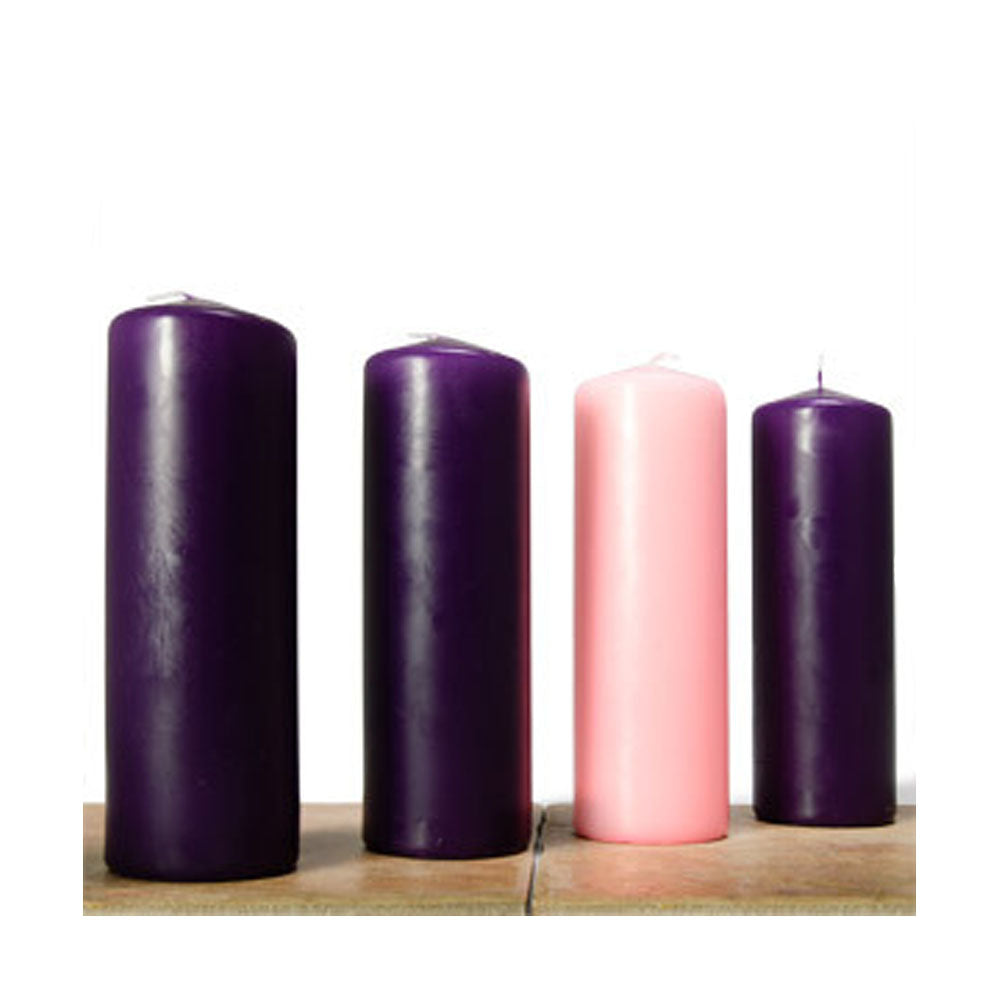 Pillar Advent Candle Set in Pink & Purple - 3 x 9 inch size