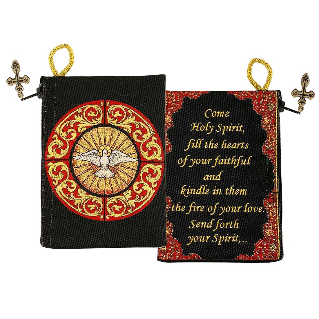 Holy Spirit Tapestry Rosary Pouch Black