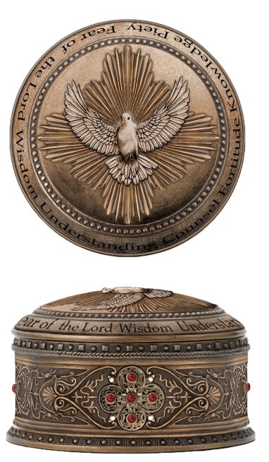 Cold-cast Bronze Holy Spirit Rosary or Keepsake Box