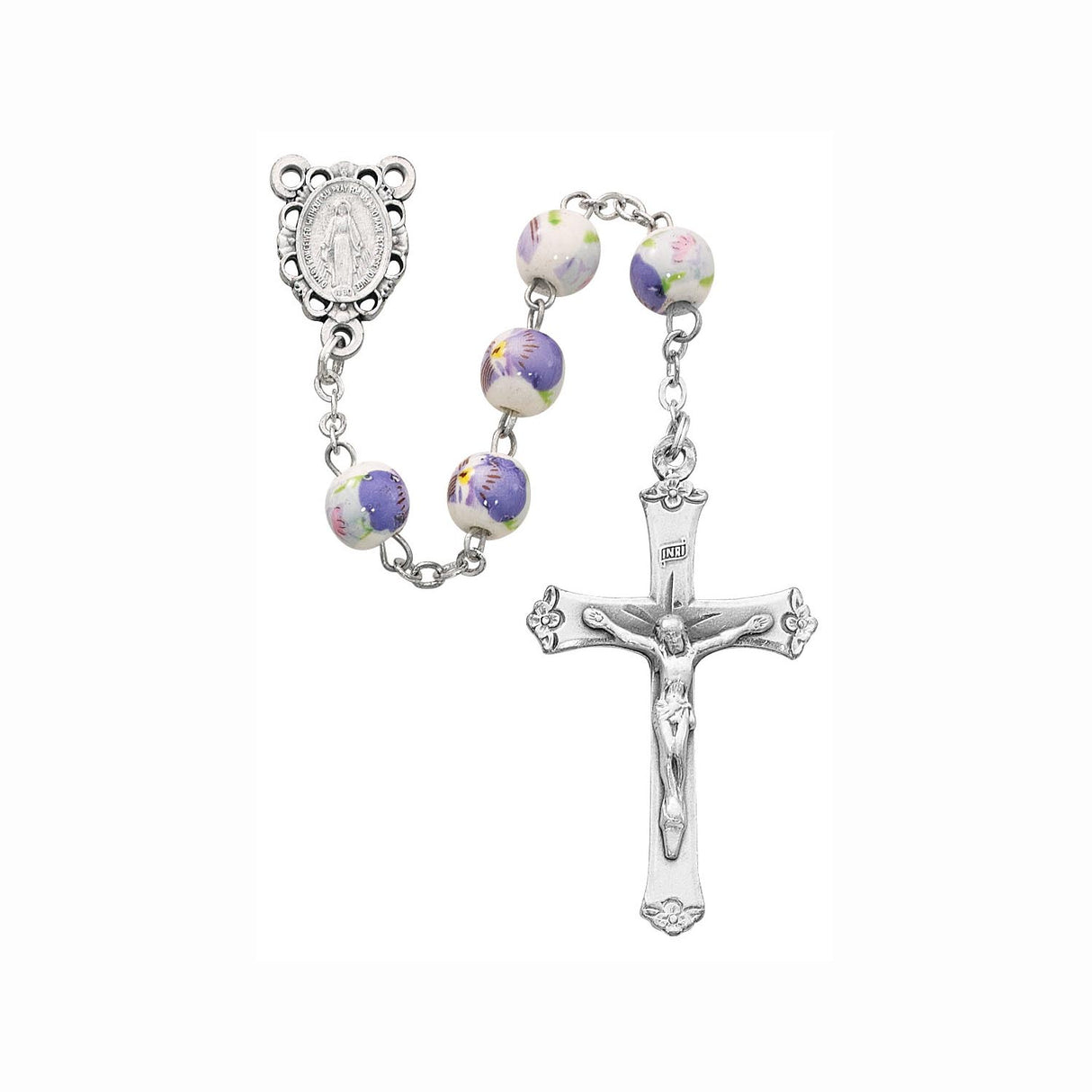 8mm Ceramic Purple Flower Bead Rosary P219R