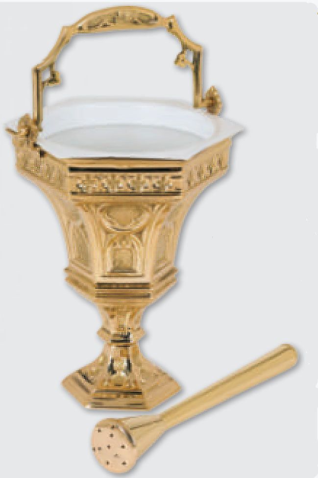 Hexagon Holy Water Brass Pot & Sprinkler no. VC225
