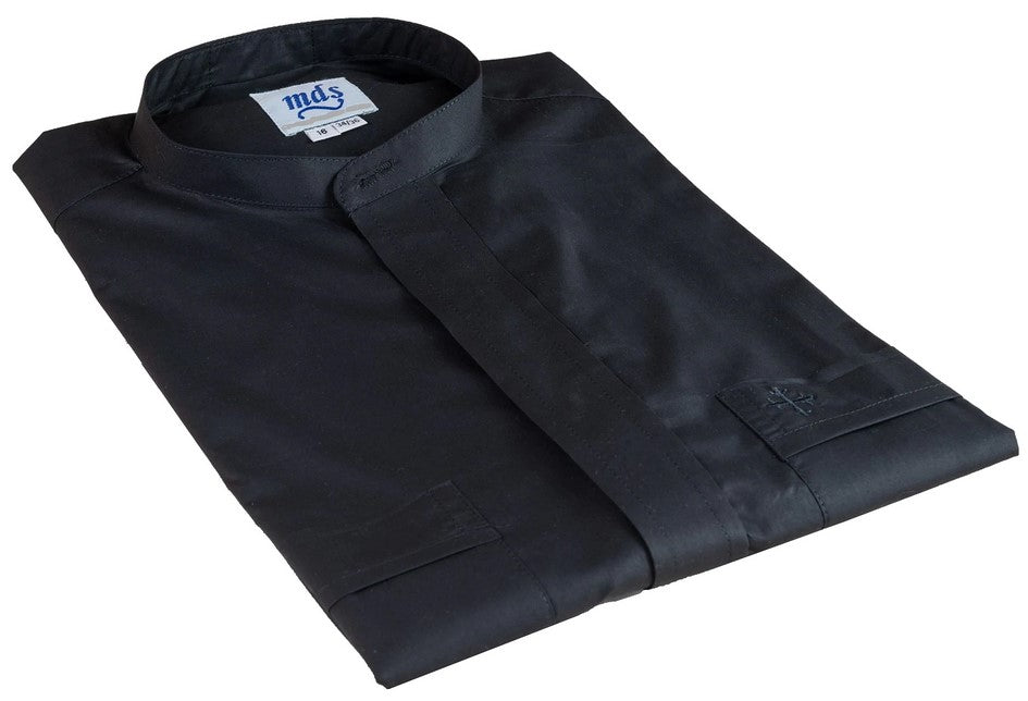 Cotton Rich Long Sleeve Black Neckband Clergy Shirt 8000