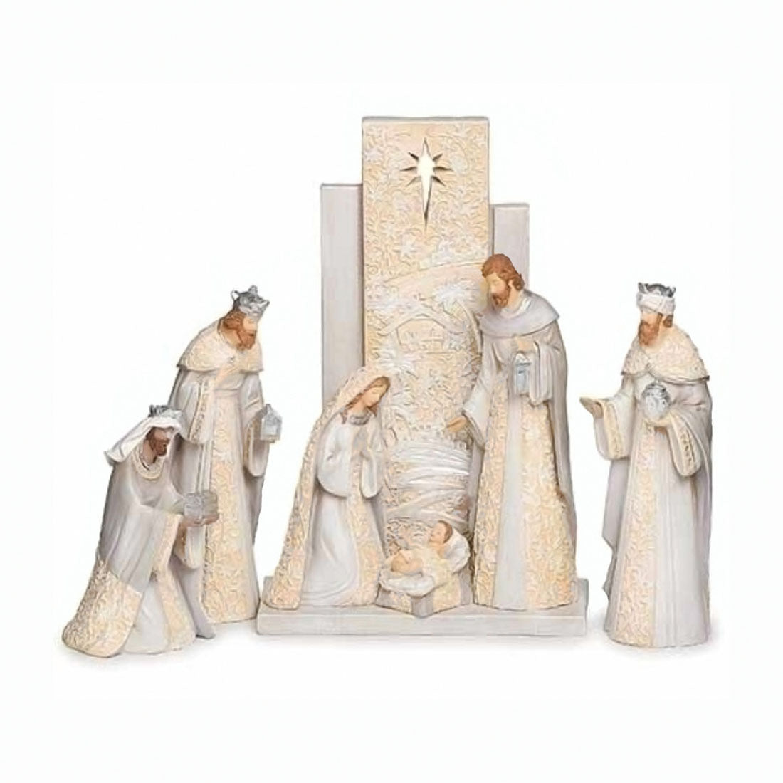 13 inch Grey & Ivory Nativity Set with Back Drop 135639