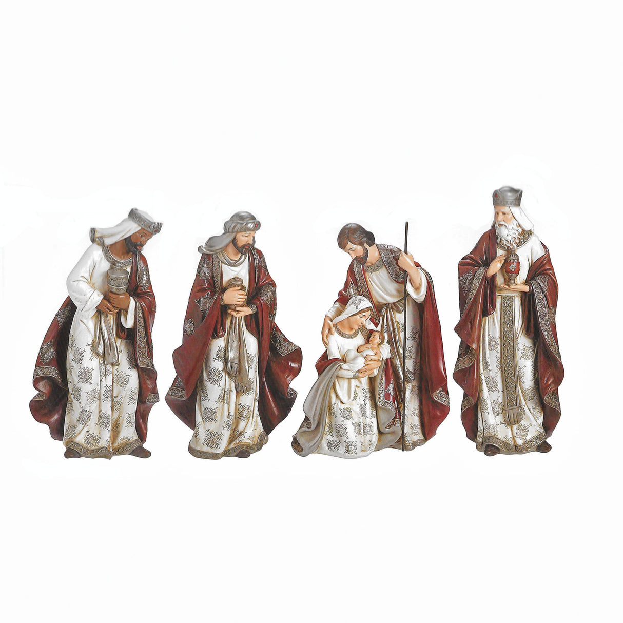 13 inch Burgundy with Pewter Accent Nativity Figure Set