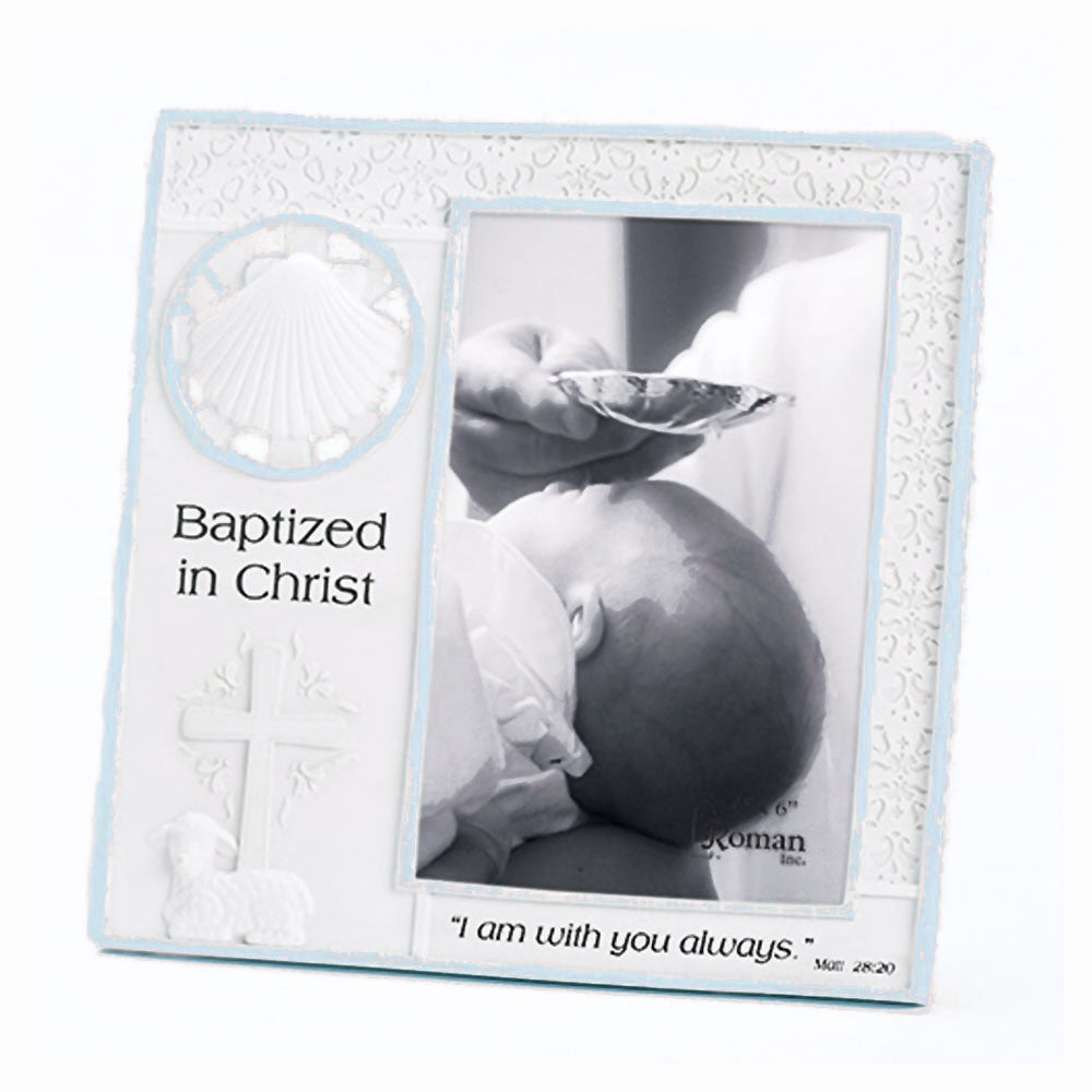 Baptism Picture Frame with Blue Trim  no. 44998