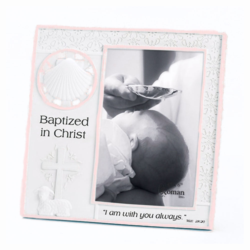 Baptism Picture Frame with Pink Trim  no. 44999