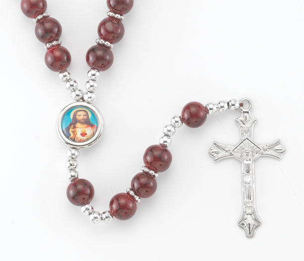 9mm Value Maroon Rosary with SHJ Photo Center