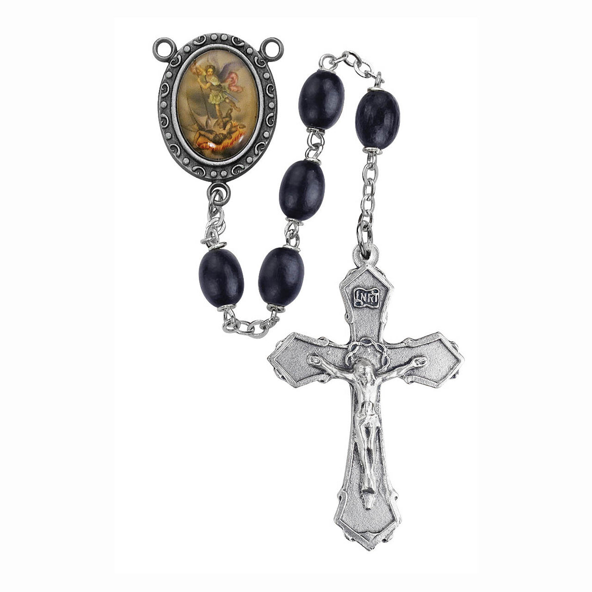 6x8mm Oval Black Wood St Michael Rosary R901F