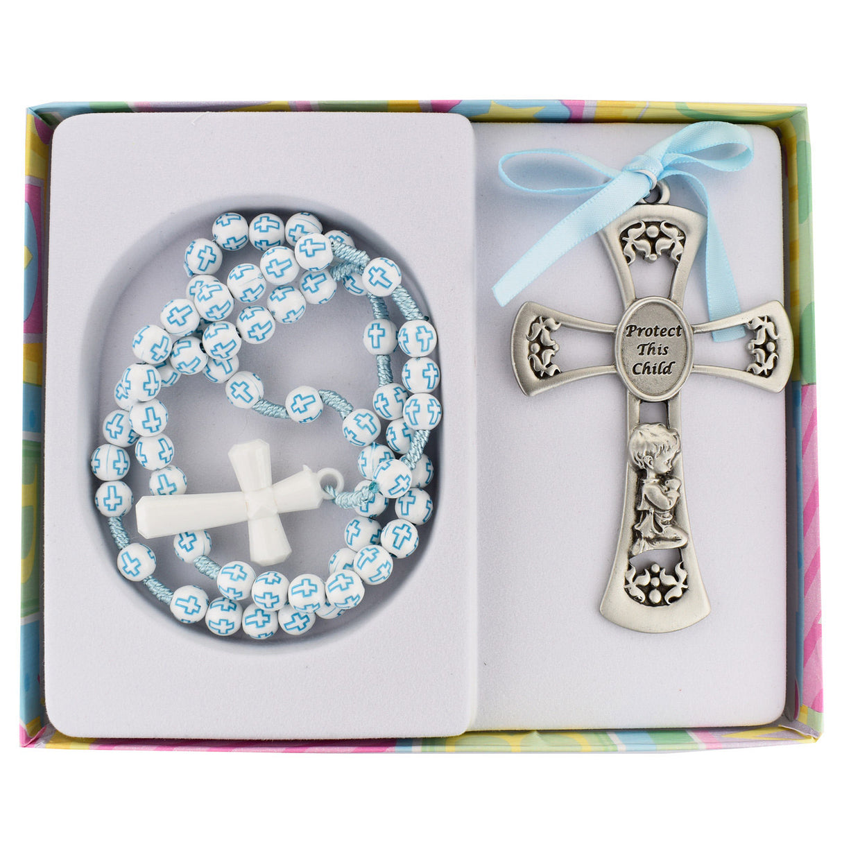 Blue Wood Rosary and Cross Set for Baby BS63