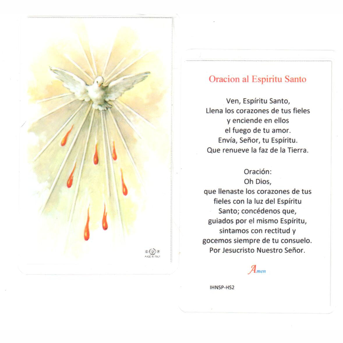 Tarjeta de oración laminada del espíritu santo descendente