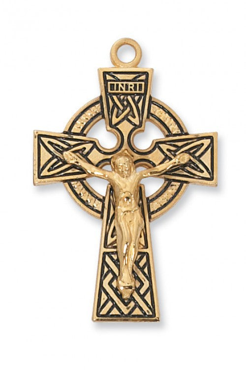 1.5 inch Gold Plate Silver Celtic Cross Pendant J9030