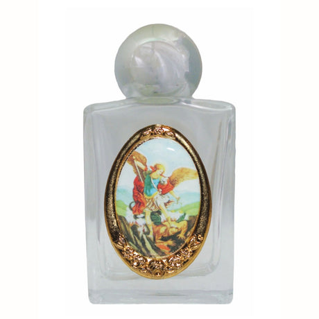 St Michael Glass Holy Wate Bottle with Color Medal