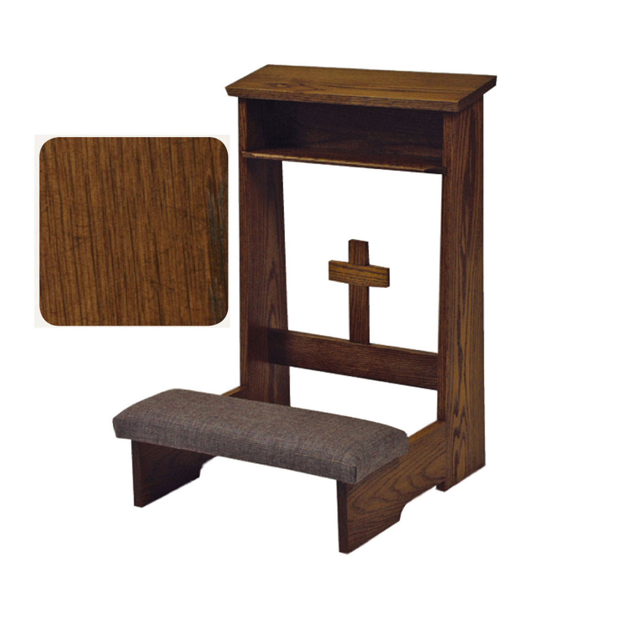 Antique Cherry Prie Dieu with Cross Front & Optional Padded Armrest W54