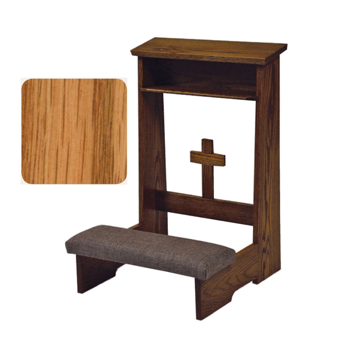 Light Oak Prie Dieu with Cross Front & Optional Padded Armrest W54