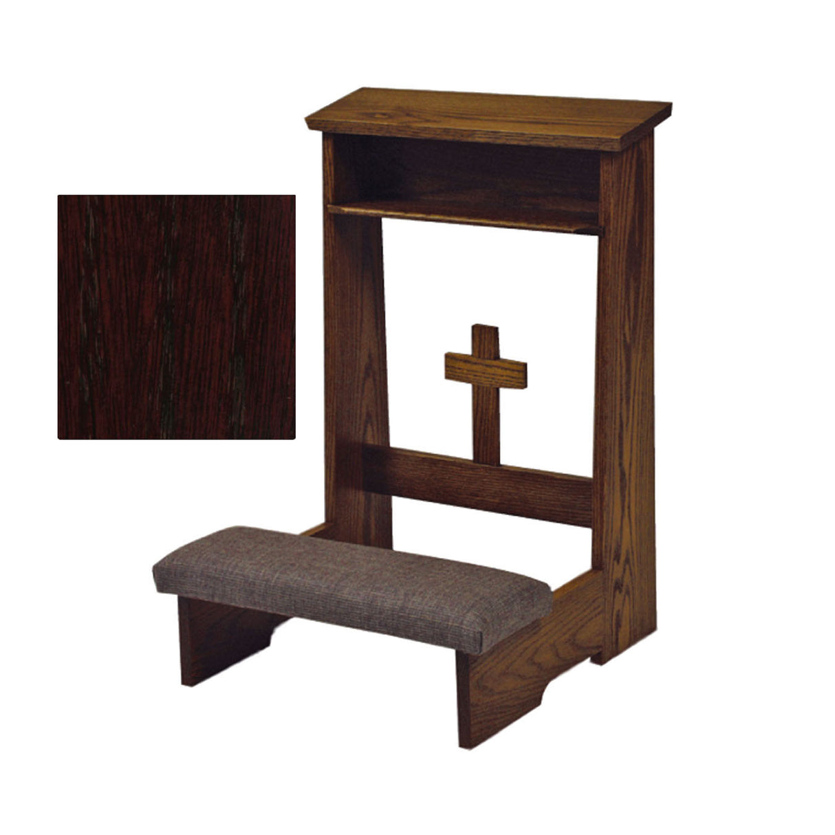 Mahogany Prie Dieu with Cross Front & Optional Padded Armrest W54