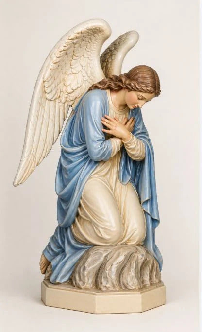 39 inch Kneeling Adoration Angel with Crossed Arms Statue - Left Orientation