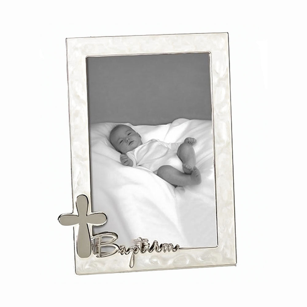 Baptism Photo Frame with Silver Trim & Cross  no. 19659