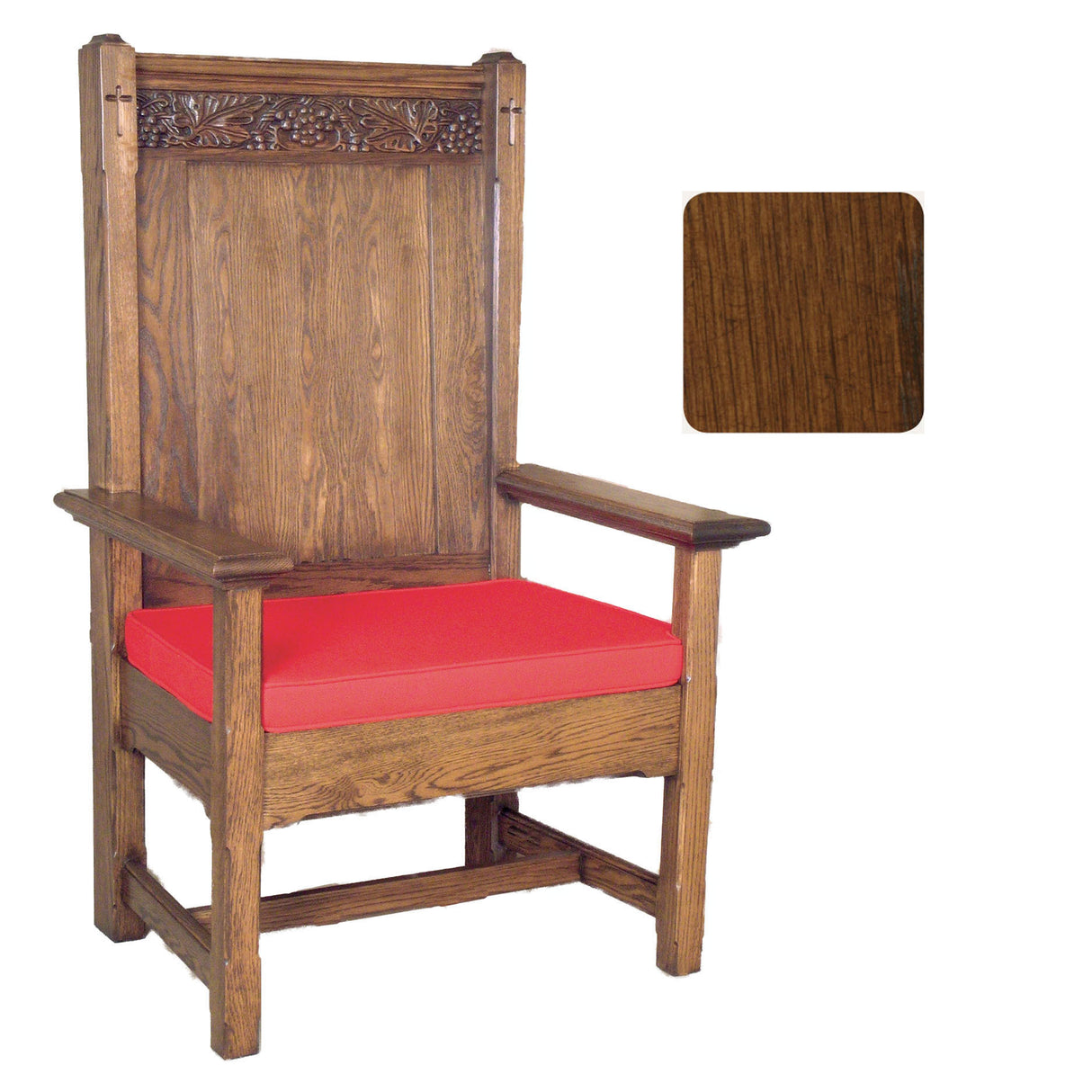 Antique Cherry Presider / Celebrant  Chair with Engraved Grape Vines 150