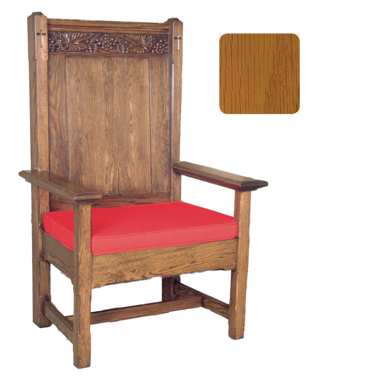 Golden Oak Presider / Celebrant  Chair with Engraved Grape Vines 150