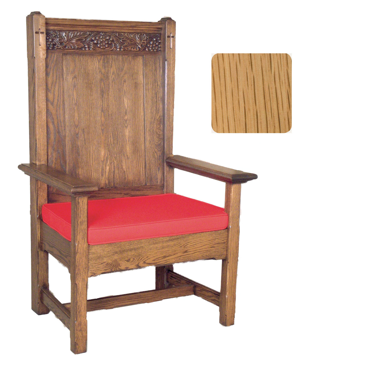Natural Oak Presider / Celebrant  Chair with Engraved Grape Vines 150