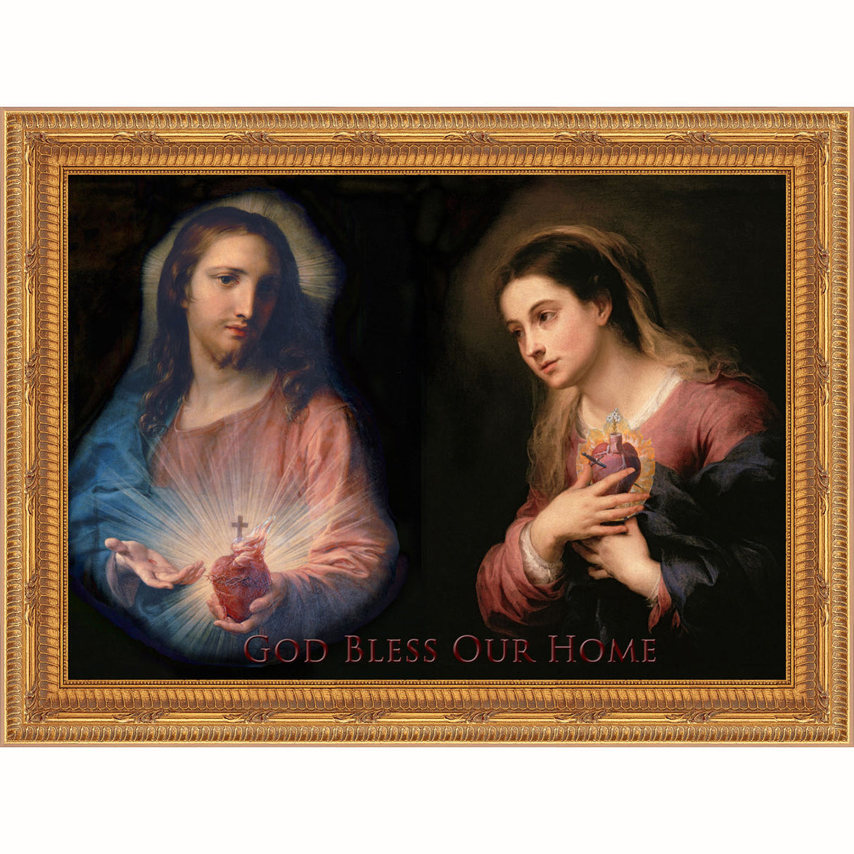 Sacred Heart & Immaculate Heart Home Blessing in Gold Frame 8x12