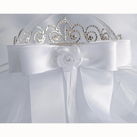 Eleanor Rhinestone Tiara Veil with Cross