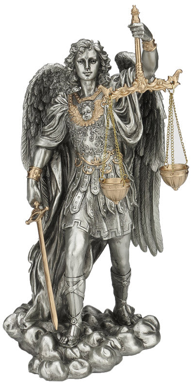 St Michael & the Scales of Justice Pewter Finish 11 inch Statue