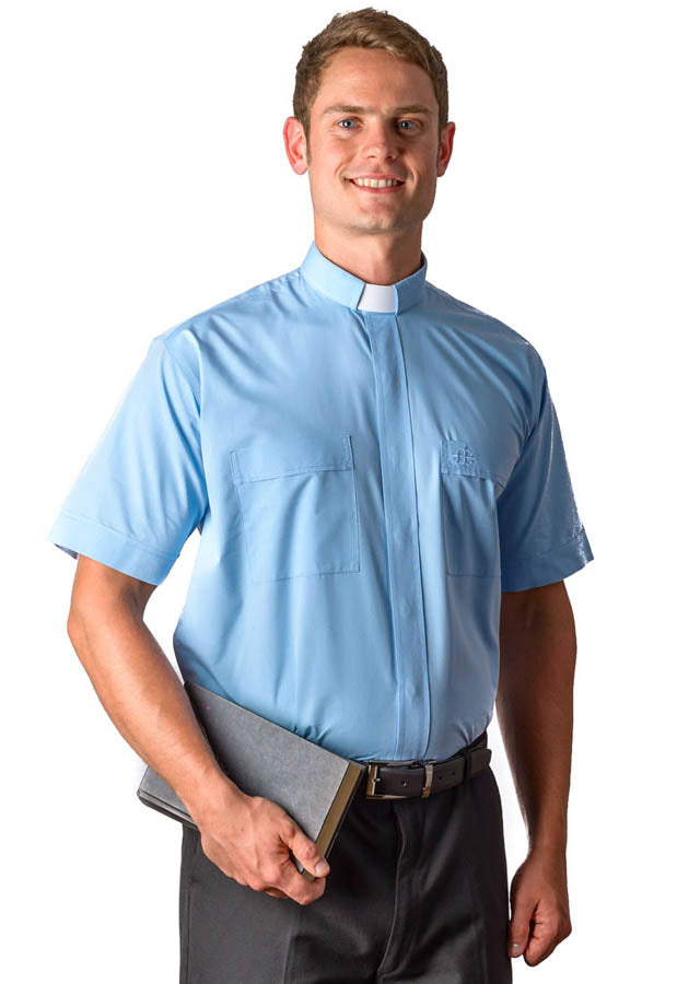 Sky Blue Short Sleeve Cottonrich Clergy Shirt no 2400