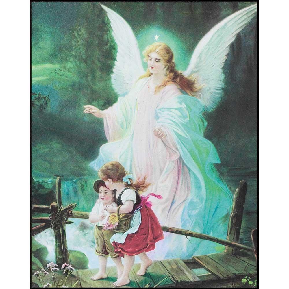 Guardian Angel with Children Plaque  8x10 Wall Plaque