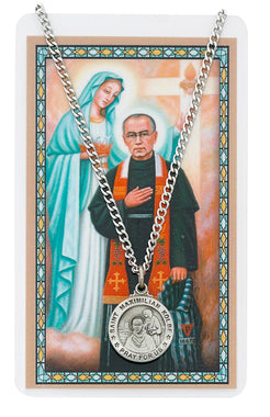 Saint Maximilian Kolbe Pewter Medal & Prayer Card Set   PSD600MX