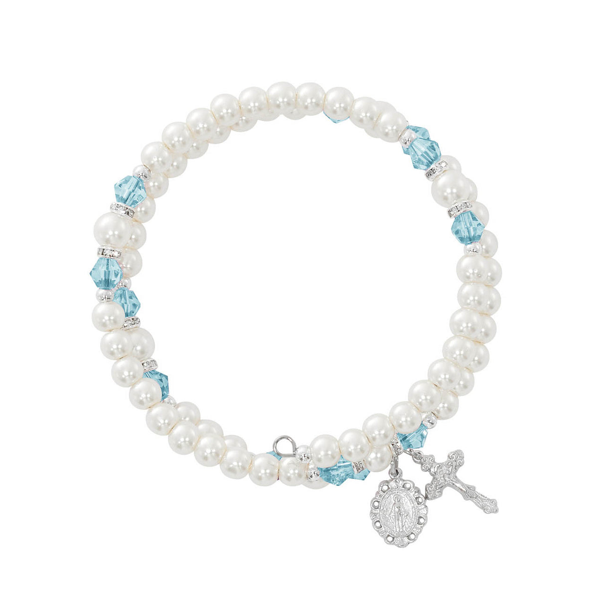 Rondelle March Birthstone Wrap Rosary Bracelet - Aqua BR7AQ