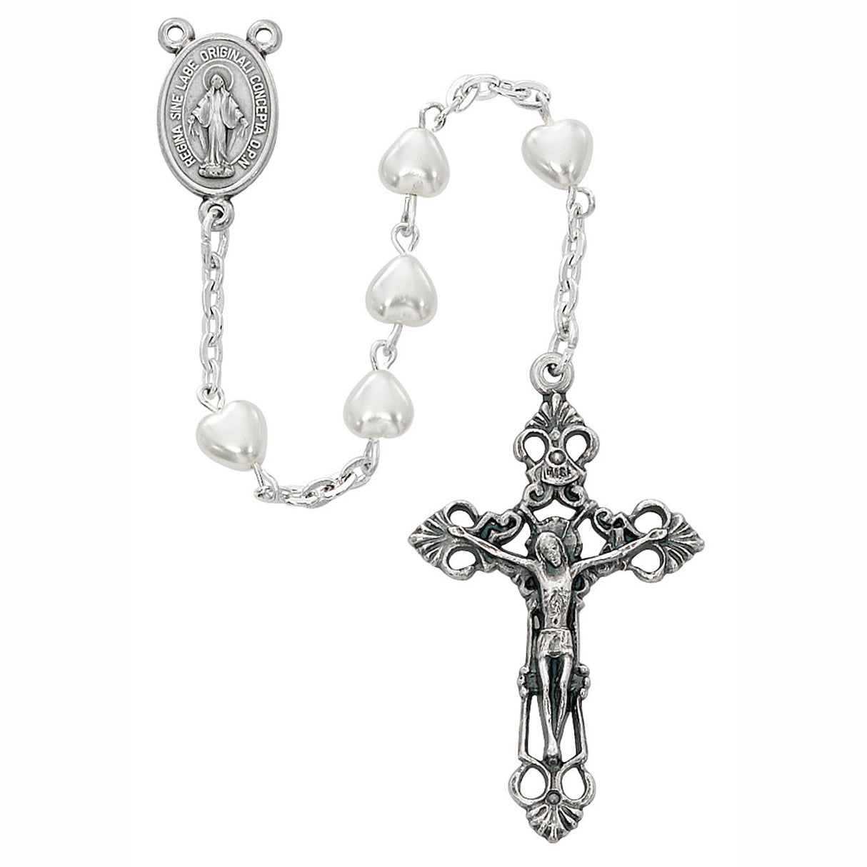 6x6mm White Pearlized Heart Rosary Beads 350R