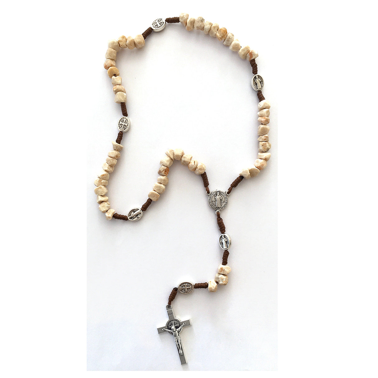 St Benedict Natural Stone Cord Rosary Beads no. R227R