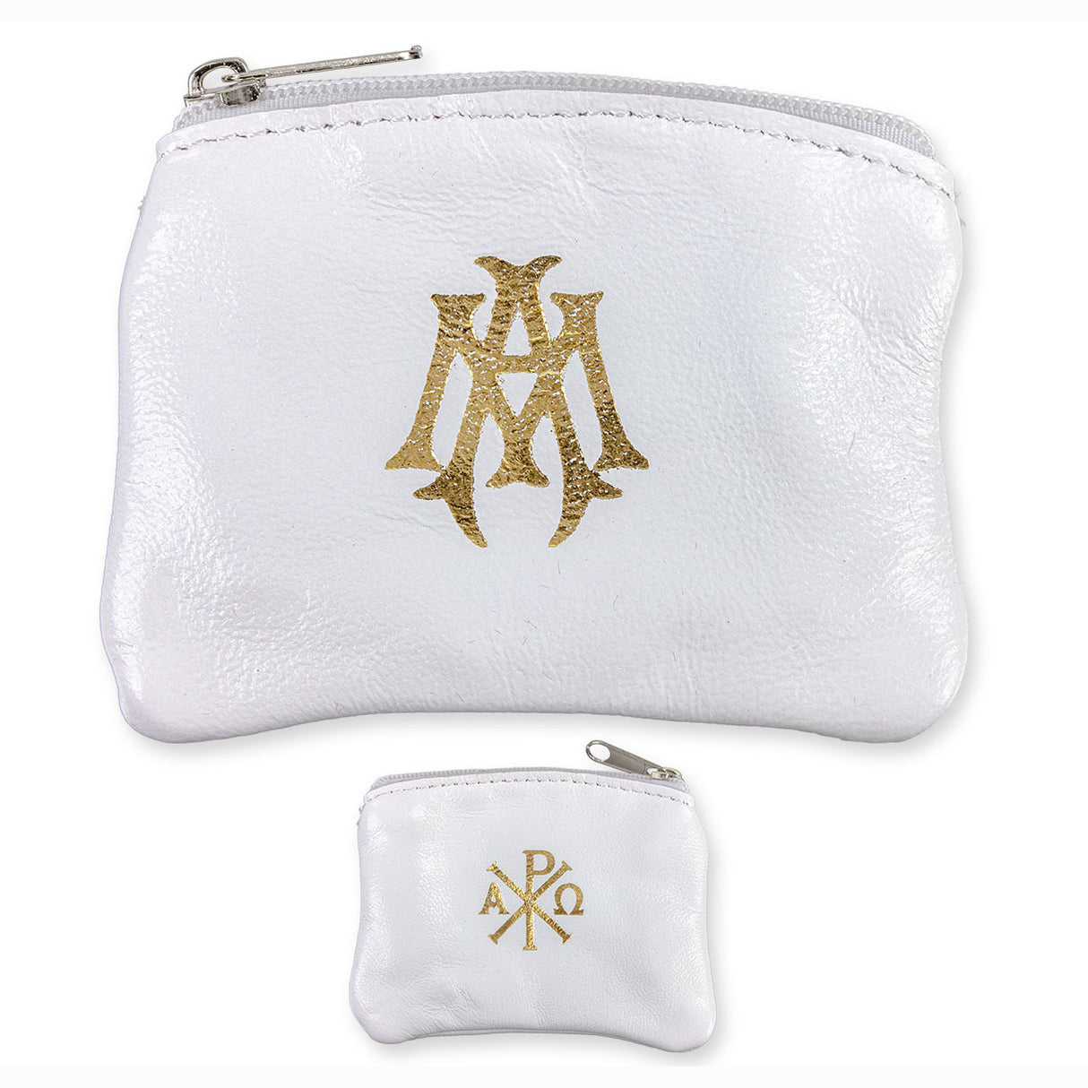 White Sheepskin Rosary Case with Symbols 1688WT