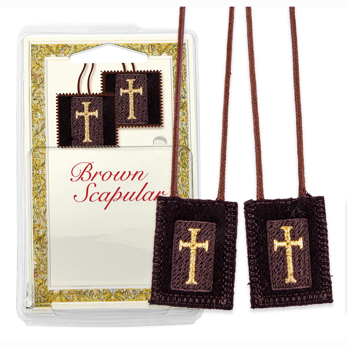 Latin Cross Brown Wool Blend Scapular